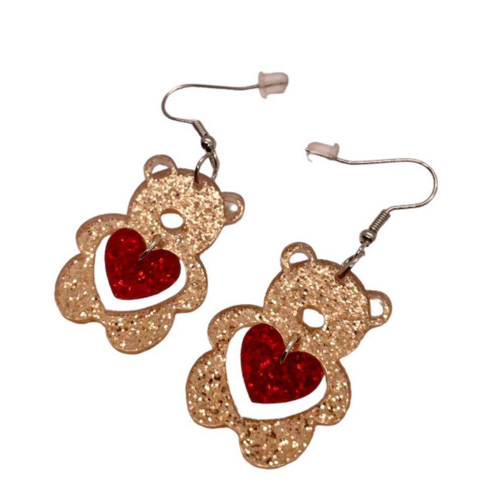⭐️❤️ FREE Bear Animal Valentines Love Chic Glam Heart Trendy Artsy Drop Earrings